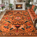 Moynesa Boho Area Rugs 9x12 Living Room, Machine Washable Ultra Thin Soft Bedroom Rug, Indoor Bird Floral Pattern Print Large Orange Carpet for Hardfloor Dining Room Under Table Playroom