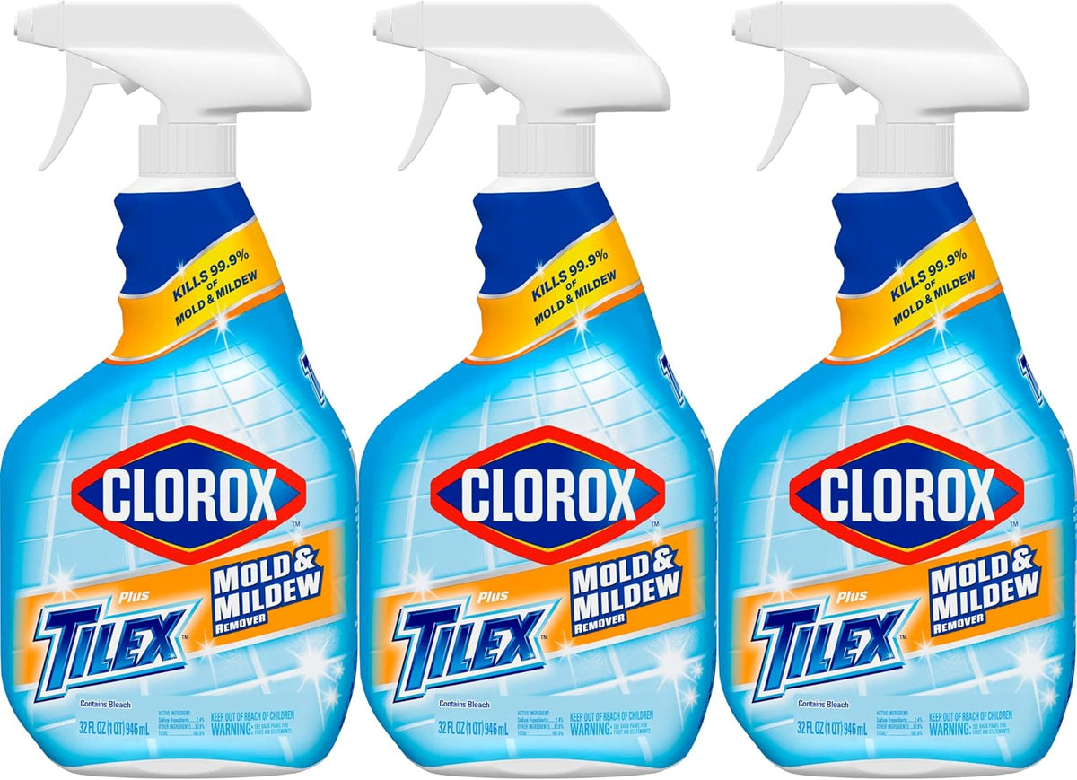 Clorox Plus Tilex Mold and Mildew Remover with Bleach, Spray Bottle, 32 Fluid Ounces, Pack of 3