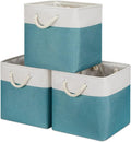 Bidtakay Fabric Baskets for Closets Shelves Lined Set of 3 Large Square Collapsible Storage Bins for Organizing 13 X 13 Cube Storage Bins for Pantry Organization Storage(Teal Blue)