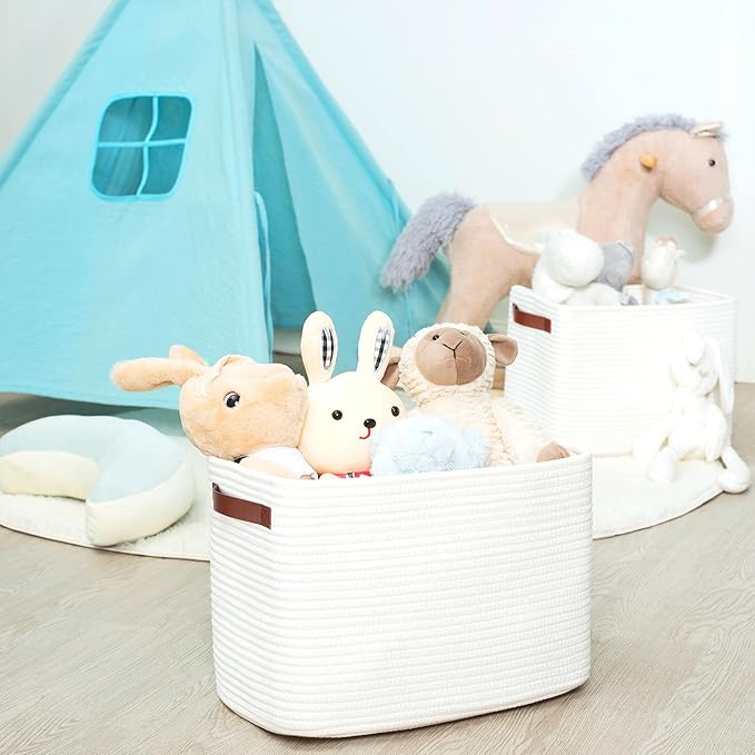 MINTWOOD Design 3-Pack Decorative Woven Storage Baskets for Shelves, Cube Bin Box for Organizing Books, Shoes, Dog Toys, Pantry Closet and Living Room Organizer, Creamy White
