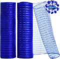 TONIFUL 2 Rolls 10 Inch Blue Decorative Mesh Ribbbon Rolls, Fabric Mesh with Foil for Wreath Supplies, Front Door Wreath Crafts Tree Decor Christmas NewYears Halloween Decoration (10 yds/roll)