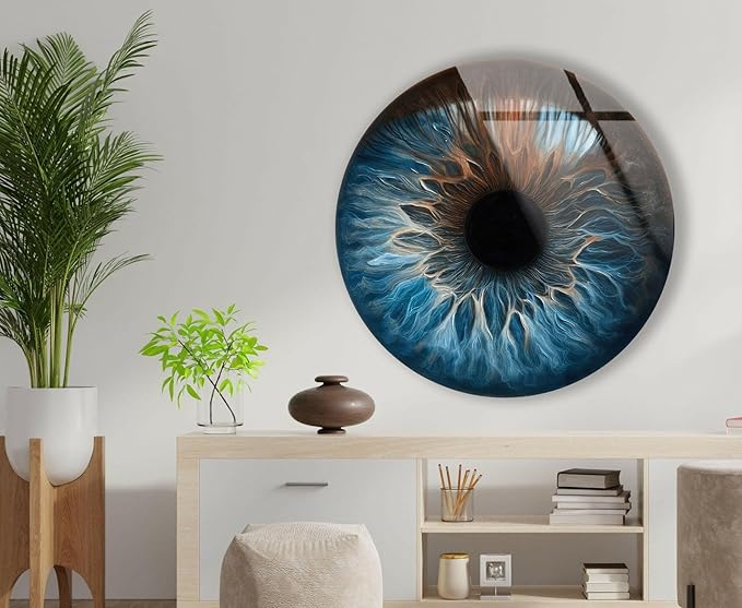 My Photostation.com 10''(25cm) Diameter Eye Round Blue Glass Wall Art Tempered Glass Printing Wall Decor Large Wall Art Wall Hangings