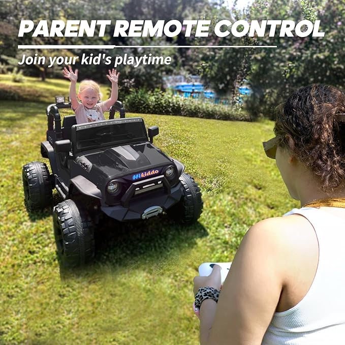 24V 9Ah Ride on Toy for Big Kids, 4x4 2 Seater Ride on Car Truck w/Remote Control, 4x200W Motors - Black Warrior
