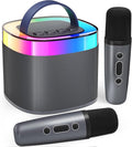 YLL Karaoke Machine for Adults Kids, Portable Bluetooth Karokee Speaker with 2 Wireless Microphones, Singing Karaoke Machine Built-in LED Lights for Birthday Gifts, Family Home Party(Space Gray)
