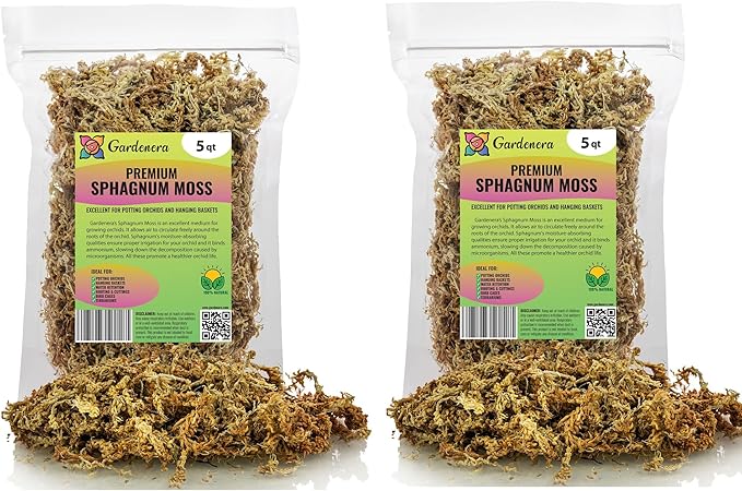 Premium Grade Sphagnum Moss by Gardenera - 10 Quart - Organic Hand Mixed New Zealand Long Fibered Sphagnum Moss Orchid - 2 Bags of 5 Quart