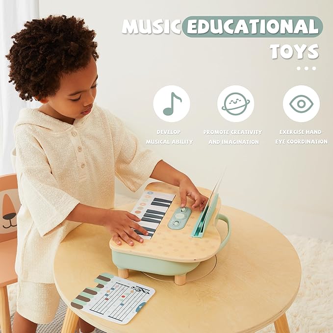 Freniland Wooden Baby Piano，18 Keys Digital Piano for Toddler ，Musical Toy Gift for Boys and Girls Over 2+