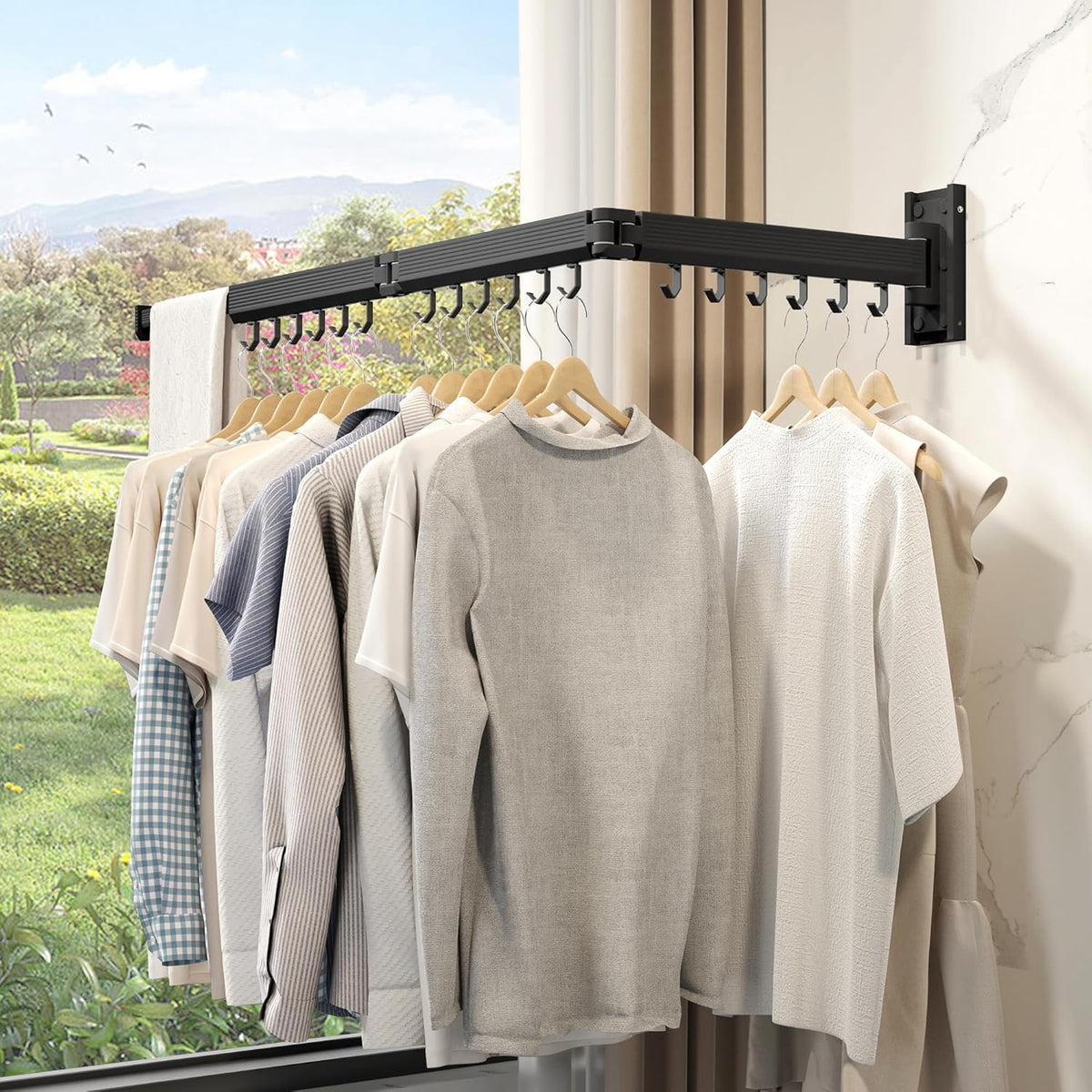 Wall Mounted Clothes Drying Rack, Collapsible Laundry Drying Rack, Retractable Foldable Drying Rack Clothing for Hanging Clothes