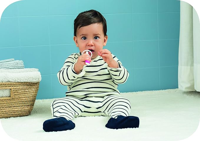 MAM Learn to Brush Set (1 Baby's Brush Toothbrush, 1 Training Brush, 1 Safety Shield), Baby Toothbrushes with Brushy The Bear, Interactive App, for Boys 5+ Months, Blue