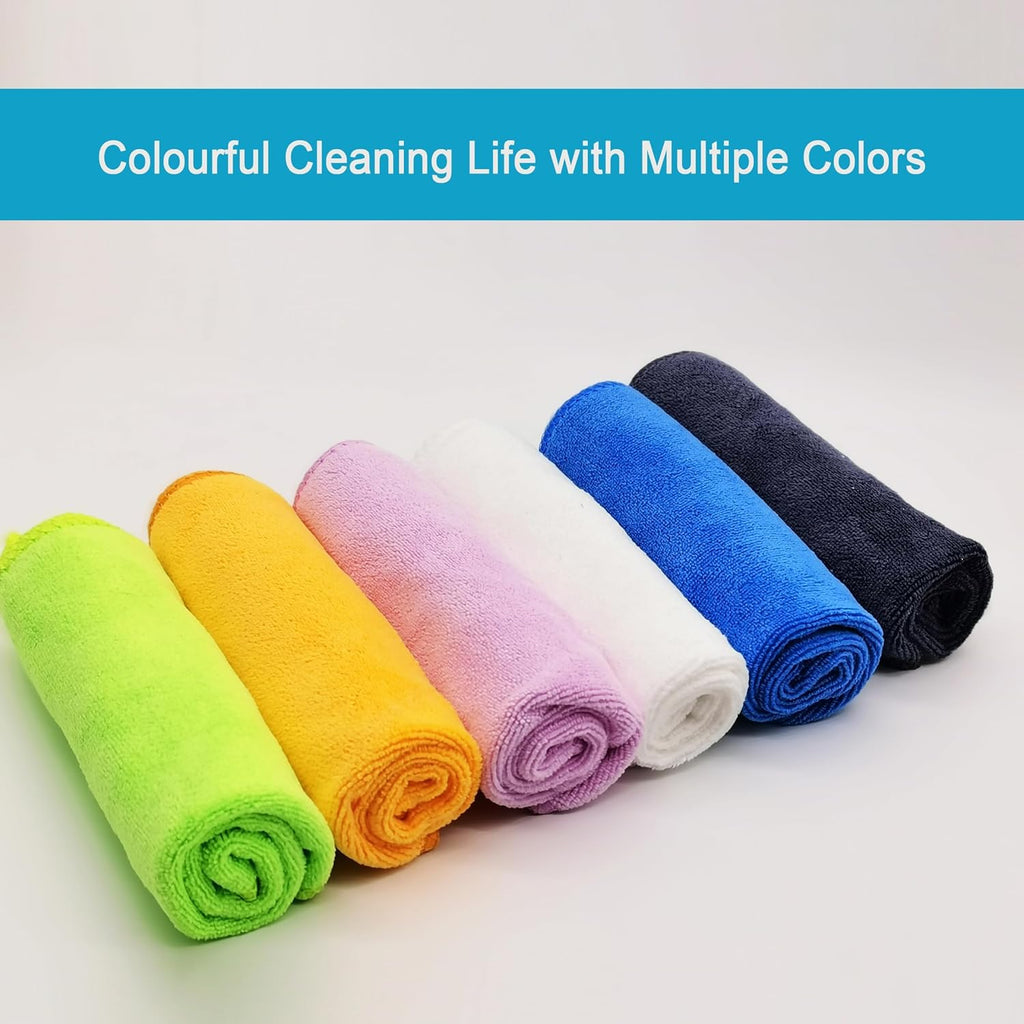 Microfiber Cleaning Cloth for Kitchen Housekeeping Dish Electronics Dust Rags Thick Lint Free Car Wash DryingTowel (12"x12") Green/Blue/Orange -6 Pack