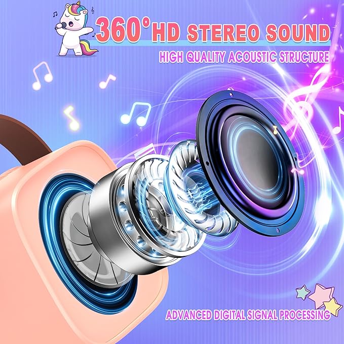 Unicorn Mini Karaoke Machine Toys: Kids Toys Girls Birthday Gifts Age 3-12+ LED Portable Bluetooth Speaker with 2 Wireless Microphone Gift Toy for 4 5 6 7 8 9 Years Old Girl Boy Kid Adult