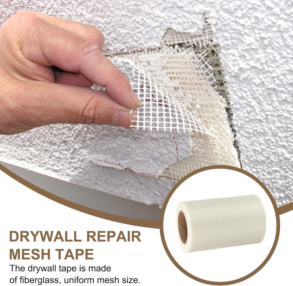 PATIKIL Drywall Repair Mesh Tape, 8 inch x 82 ft Fiberglass Repair Patch Self-Adhesive Dry Wall Joint Tape 12 Mesh Wall Hole Crack and Seam Patch, White
