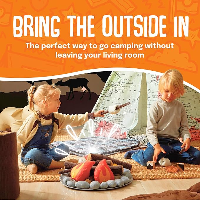 Pretend Campfire - Sensory Play Pretend Camping Set for Kids with Plush Fire, Logs and Stones - 17 Pieces - Safe, Soft, Fake Fire Pit - Felt Toy Campfire Playset for Kids
