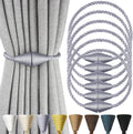 6 Pack Magnetic Curtain Tiebacks Rope Modern Handmade Curtain Tie Backs Decorative Drapes Weave Holdbacks for Window Décor, Grey