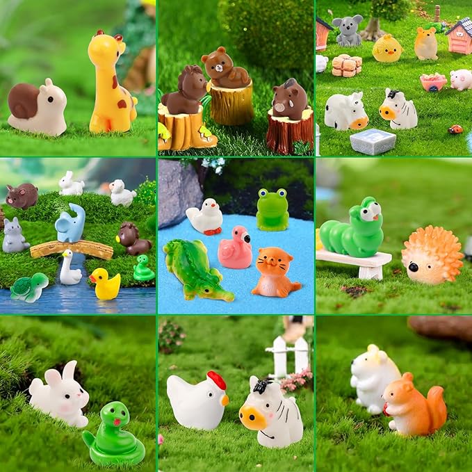 42 Pcs Mini Resin Animals 42 Styles Resin Animals Figurines Bulk for Fairy Garden Miniature Dollhouse Accessories Hide Crafts Decor
