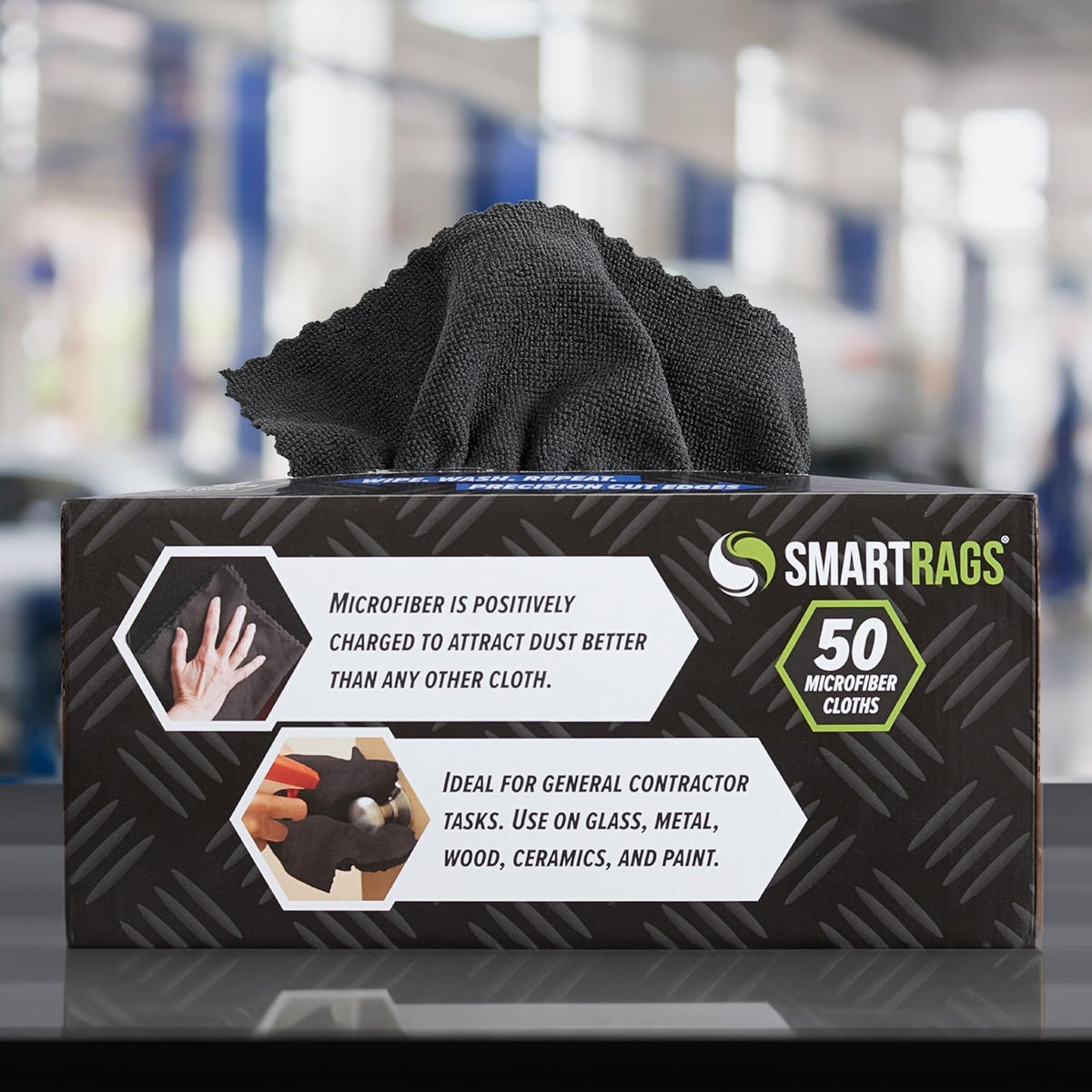 Arkwright Smart Rags in Box - (Bulk Case of 400) Lint Free Microfiber Cleaning Cloth, Scratch & Streak-Free, Dispensable Wash Towels for Cars, Window Glass, and Auto Shop, 12 x 12 in, Black