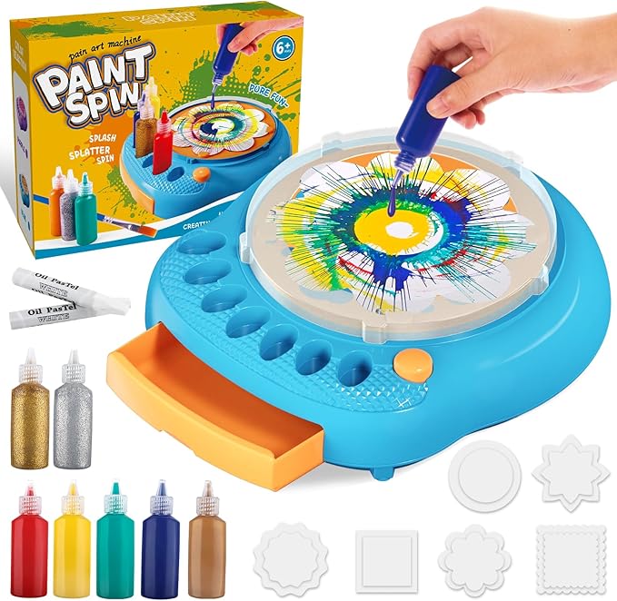 Arts and Crafts for Kids Ages 4-8,Paint Spin Art Machine Kit,Art Craft Set for 6-9 Year Old,Cool Painting Spinner Toys Kits Set,Art Supplies Birthday Gifts for Boy Girl Ages 6 7 8 9 10 11 12 Blue