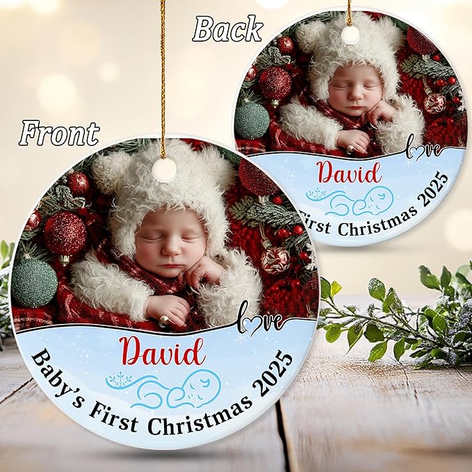 Personalized Baby’s First Christmas Ornament 2025 - Custom Newborn Keepsake Tree Ornament - Sweet Gift for New Parents Mom Dad - Christmas, Birthday Gift for Babies, Boy, Girls, Mom, Dad
