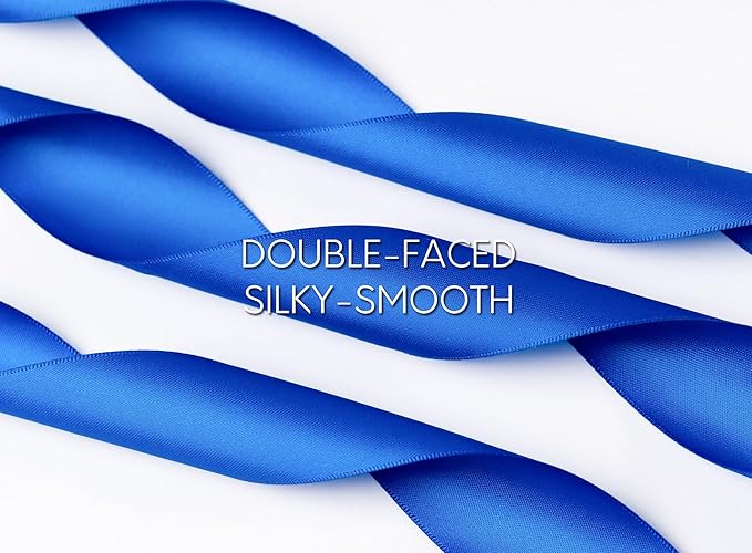 Royal Blue Satin Ribbon 1-1/2 Inch x 50 Yards Double-Faced Ribbons for Gift Wrapping Flower Bouquet Wedding Paper Bows Invitations Crafts