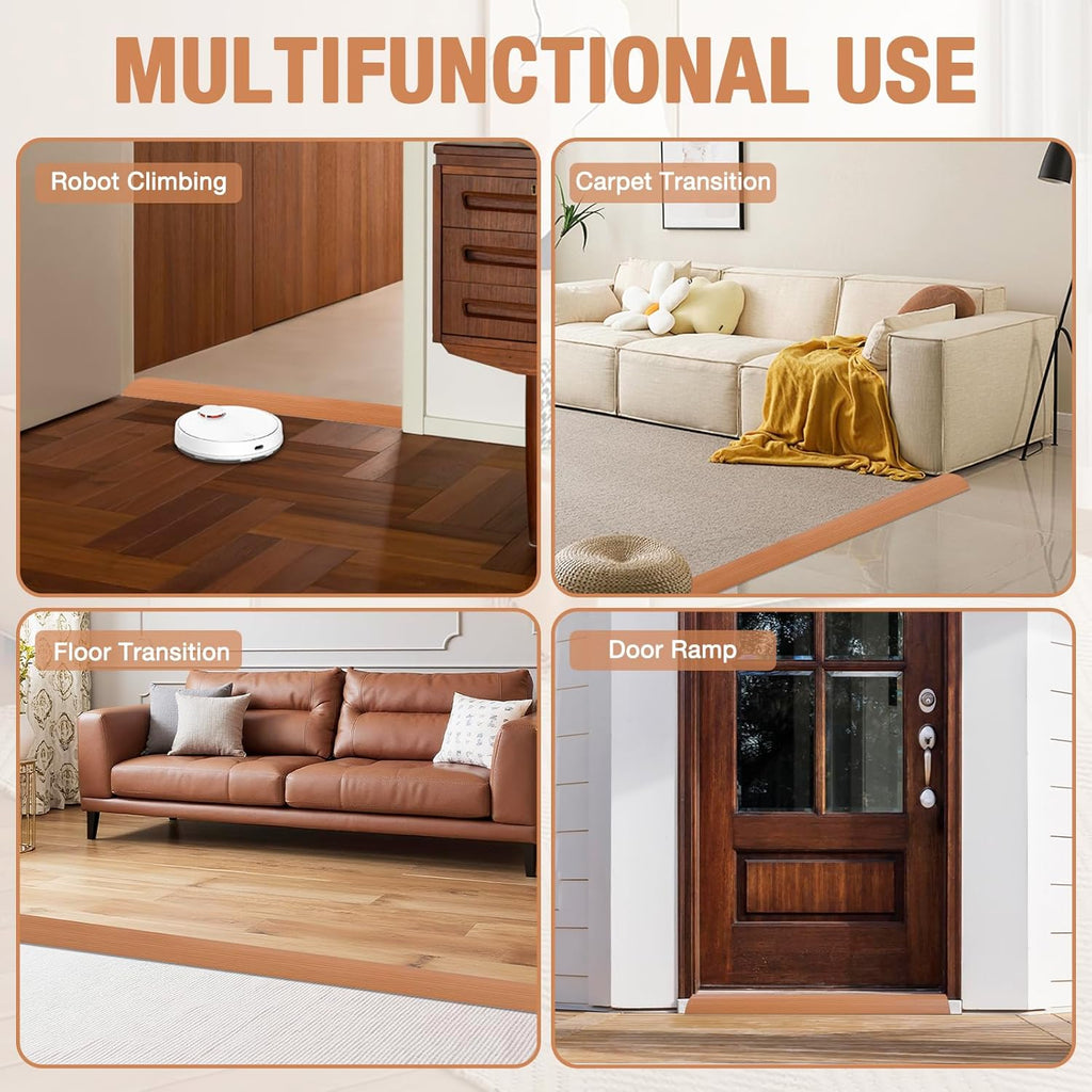 Floor Transition Strip Self Adhesive Vinyl Door Threshold for Doorways Carpet Edging Trim Overlap Edge Reducer for Laminate Floor, Carpet, Tile (Yellow Oak Grain, 1/5" to 2/5", 6.6Ft)