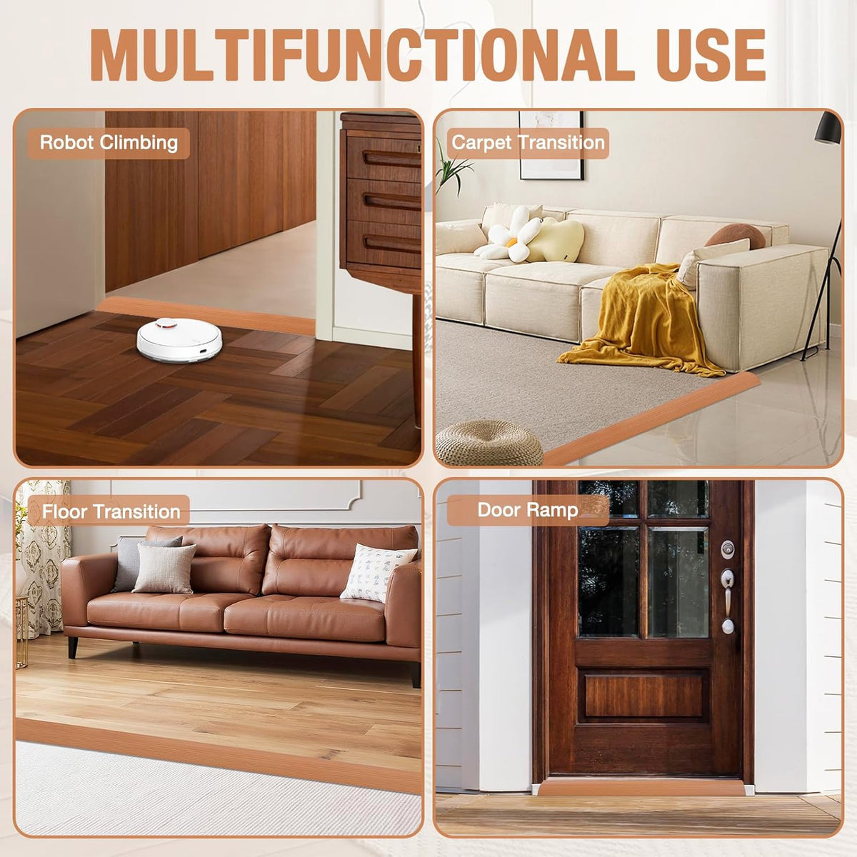 Floor Transition Strip Self Adhesive Vinyl Door Threshold for Doorways Carpet Edging Trim Overlap Edge Reducer for Laminate Floor, Carpet, Tile (Yellow Oak Grain, 1/5" to 2/5", 6.6Ft)