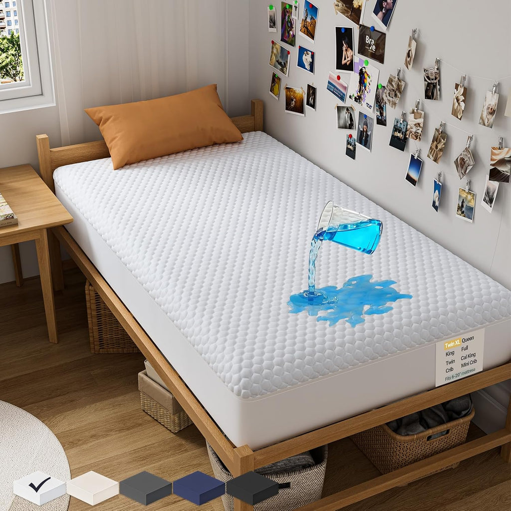 OhGeni 100% Waterproof Mattress Protector, Twin XL Size Mattress Pad, Fits 6"-20" Mattresses with Deep Pocket, Cooling, Breathable Fitted Sheets, Soft Bed Cover, Noiseless, Machine Washable