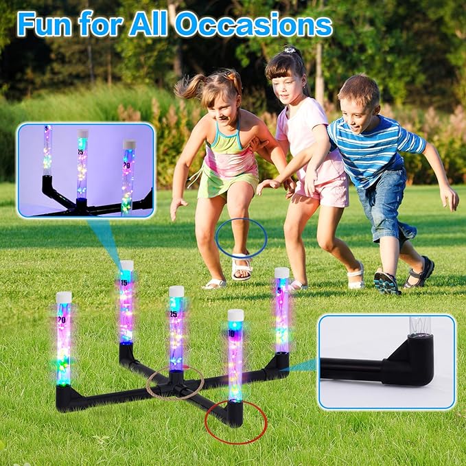 Outdoor Games Ring Toss Games Glow in Dark, Yard Games for Adults and Family