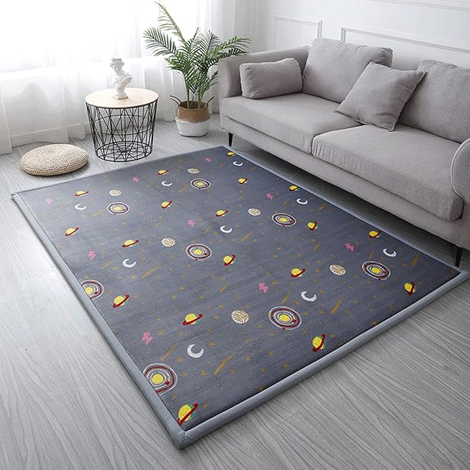 Loartee Coral Velvet Area Rug - 1" Thick Memory Foam Baby Play Mat, Washable Toddler Carpet, Home Decor for Living Room, Nursery, Kids Bedroom, Astral Gray, 6'7"x6'7"
