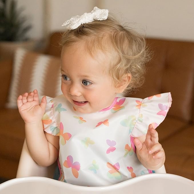 Tiny Twinkle Mess Proof Baby Bibs for Eating | Waterproof, Wipeable Toddler Bibs | Travel Friendly - PFAS, PVC, BPA, Phthalate Free | Baby Food Bibs (3-Pack, Butterfly)