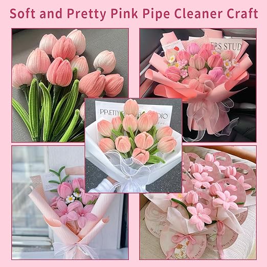 600 Pcs Pink Pipe Cleaners Craft for Flowers,Multiple Assorted Colors Pipe Cleaners Bulk, Chenille Stems for DlY Flower Making Kit.Pink Pipe Cleaners Craft Set(Pink)