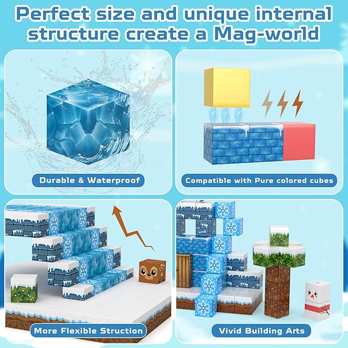 100PCS Magnetic Blocks, Magnet Building Blocks for Kids Age 4-8, Magnetic Cubes Sets for Frozen Princess Castle Build, Magnet Cubes Tiles Toys for Girls Age 3+ Years Old Birthday Gift