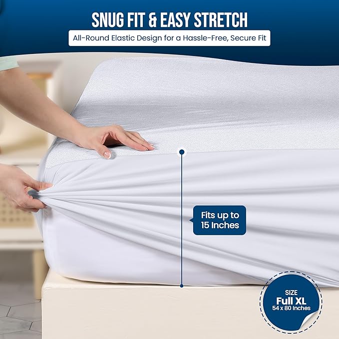 Utopia Bedding Waterproof Mattress Protector Full XL Size, Premium Terry Mattress Cover 200 GSM, Breathable, Fitted Style with Stretchable Pockets (White)