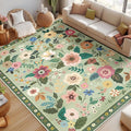 Floral 8x10 Area Rug Machine Washable Soft Print Boho Carpet Non Slip Doormat Low Pile Flower Area Rugs for Living Room Bedroom Nursery Kitchen Dining Room Indoor-Light Green