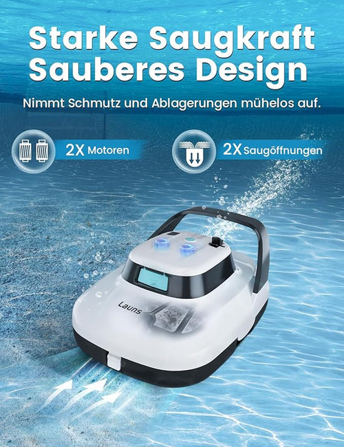 (2025 Upgrade) Launs S1 Cordless Robotic Pool Cleaner, Dual Motors & Suction Ports Automatic Pool Vacuum Robot Lasts up to 90 Min, Self-Parking Ideal for Above Ground Pools (New)