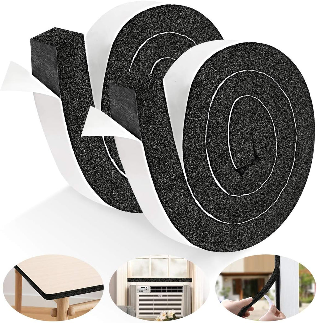 YIJUHOU 2 Rolls 1.18 Inch X 1 Inch Open Cell Foam Tape for Window Air Conditioner Insulation,High Resilience Weatherstrip Window Seal,Block The Draft and Cool Air Loss,Total 11FT