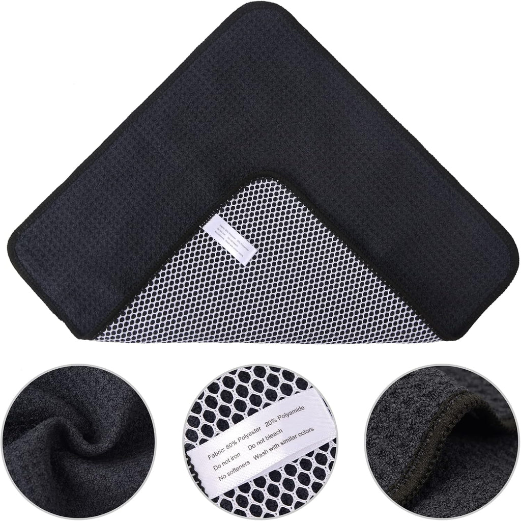 KinHwa Kitchen Washcloths for Dishes Absorbent Microfiber Dish Cloths Quick Dry Dish Rags with Poly Scour Scrub Side Ideal for Kitchen Cleaning (Black-B, 12inchx12inch 6 Pack)