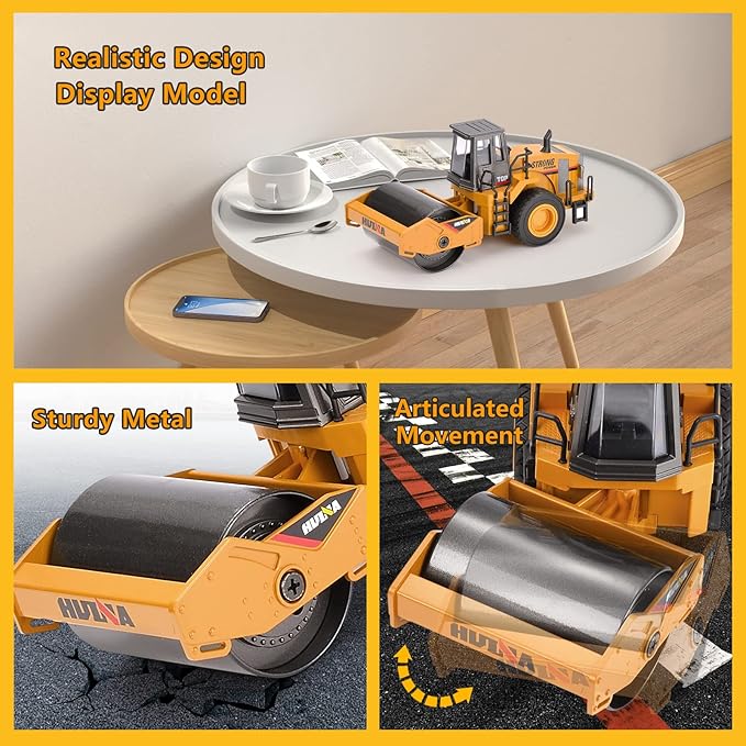 1/40 Scale Metal Road Roller Toy, Diecast Construction Equipment Vehicles Toy for Kids Boys