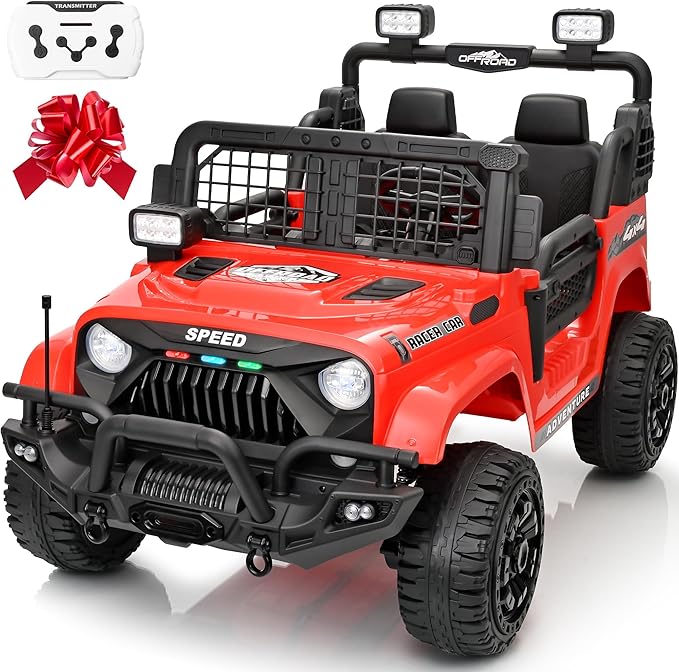 2 Seater Ride On Car Truck with Remote Control XL, Kids 24V Battery Powered Electric Vihicle w/21 in Seat, 3 Speeds, 2WD/4WD Switichable, Shock Absorbers,Bluetooth, Flower, Gift Choice