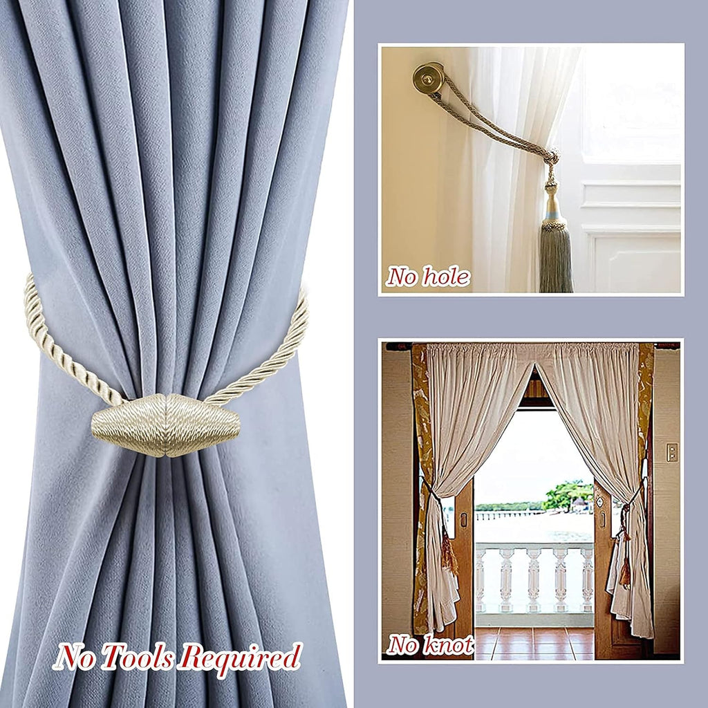 Hion Magnetic Curtain Tiebacks Beige 2pcs, Curtain Tiebacks Buckles Holdbacks Holders Hooks Clip for Home Bedroom Office Decorative Curtain