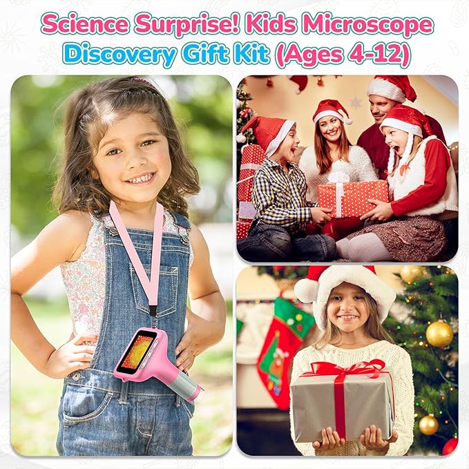 3" Screen Digital Microscope for Kids: 1000X Rechargeable Mini Pocket Portable Miniscope Magnifying Glass 4K Coin Jewelry Loupe Edu Science STEM Toy Xmas Gift 4-12 Boys Girls
