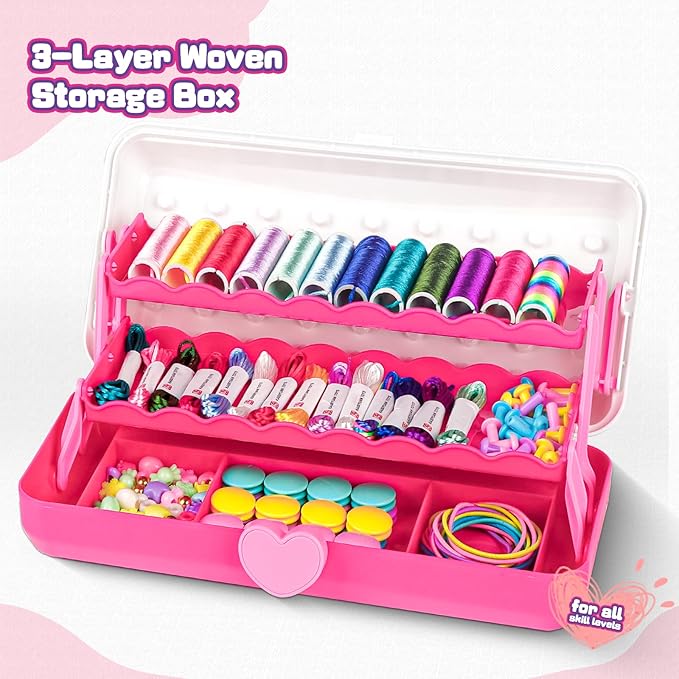 Cmiolacuna Friendship Bracelet Making Kit for Girls, 3-Layer Storage Box Arts and Crafts Bracelets Jewelry String Maker Kit Ages 8-12,Best Christmas Birthday Gift for Girls 6 7 8 9 10 11 12 Year Old