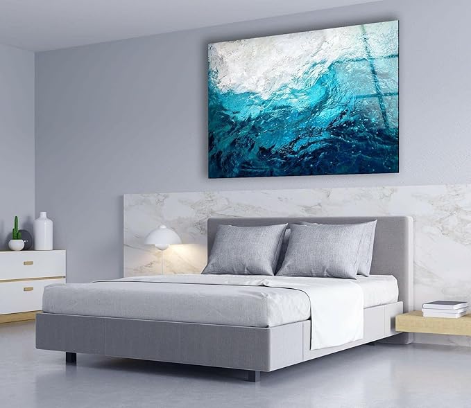 My Photostation.com 35.5Wx30H'' Blue Waves Abstract Glass Wall ArtTempered Glass Printing Wall Decor Large Wall Art Wall Hangings
