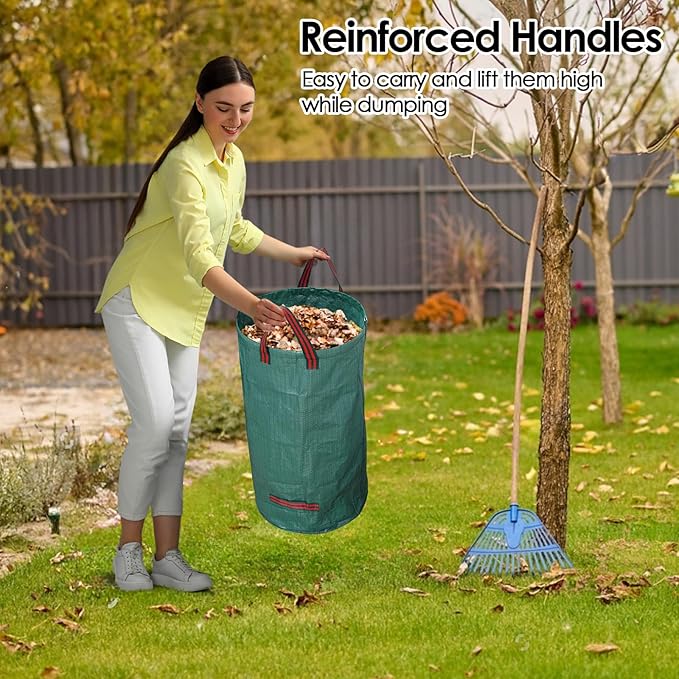3-Pack 72 Gallon Yard Waste Bags, Reusable Heavy Duty Collapsible Garden Leaf Bags with Plastic Ring,with Gardening Gloves,Stand-Up Yard Waste Bin for Leaves, Lawn Debris & Grass Clippings