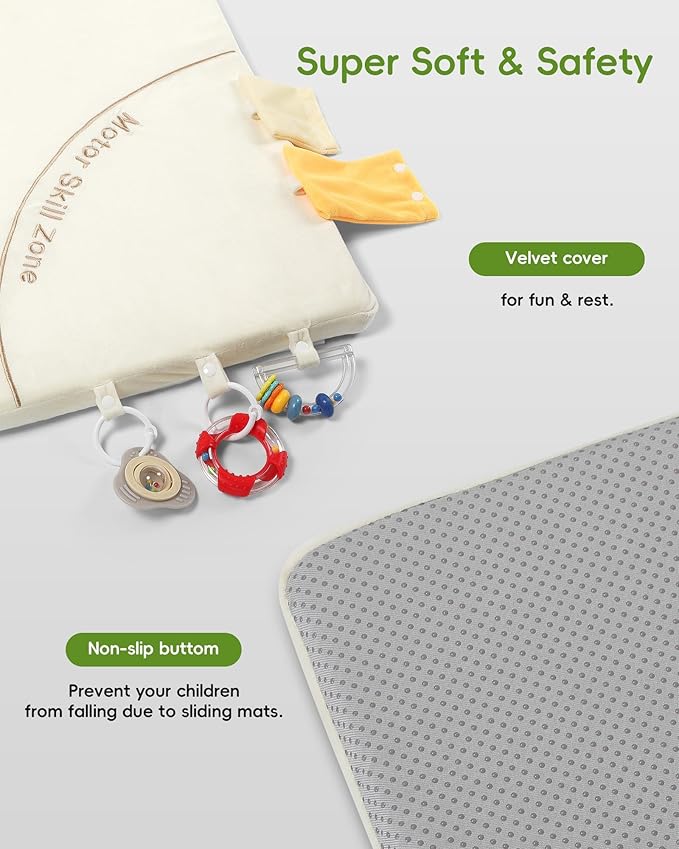 Baby Play Mat, Unique Crawling Mats with 4 Sensory Development Zones for Motor Skills, 50''x50'' Playpen Mats with Non-Slip Cushioned that Fits Nicely Into Any Playroom, Beige