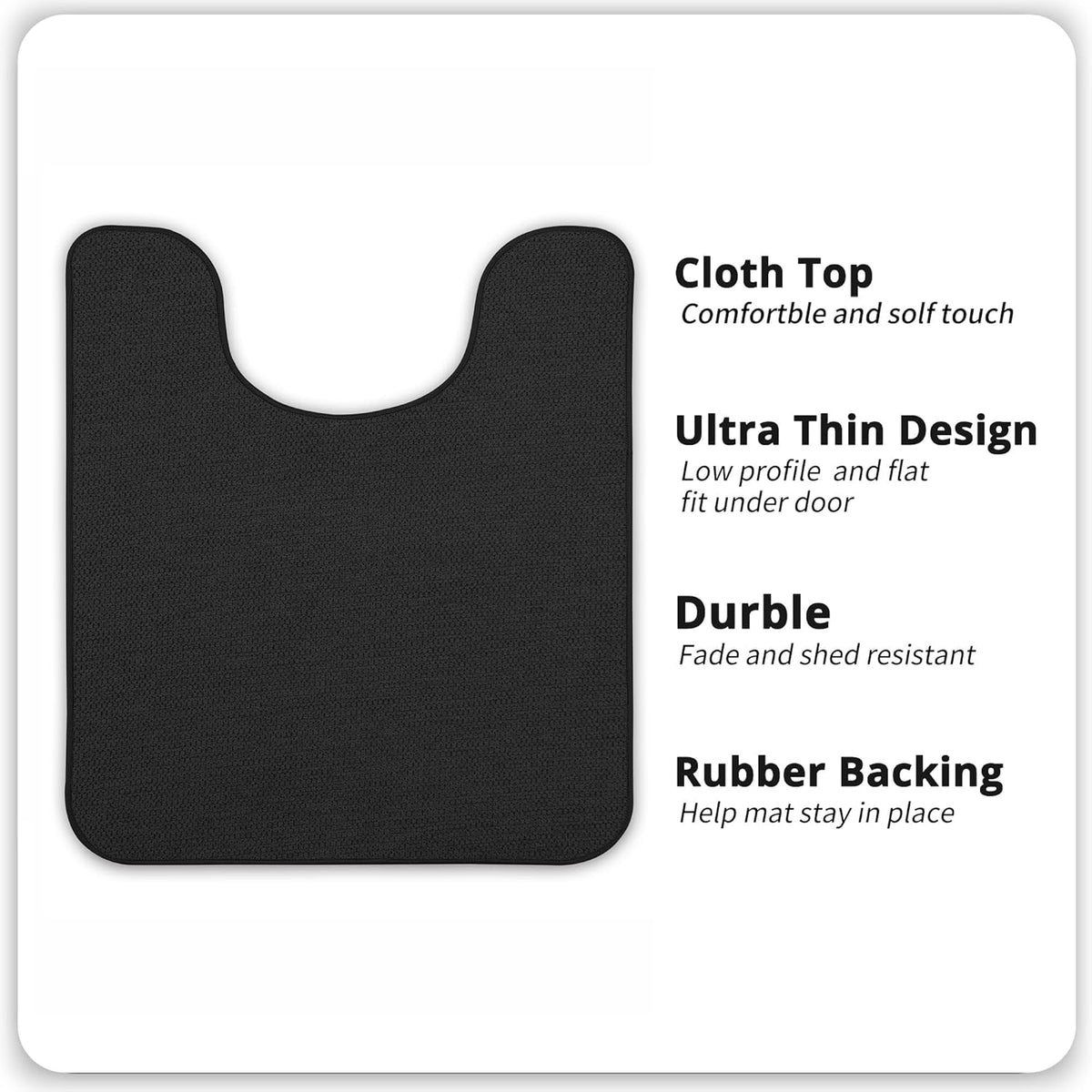 Toilet Rugs U Shaped Bathroom Rug,Machine Washable Non Slip Quick Dry Super Absorbent Ultra Thin Toilet Mats for Bathroom Toilet.Black,1'8"x2'(20x24inch)