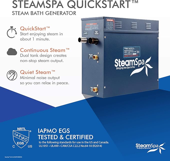 SteamSpa Executive 7.5 KW QuickStart ACU-Steam Bath Generator Package with Built-in Auto Drain in Oil Rubbed Bronze | Steam Generator Kit with Dual Control Panel Steamhead 240V | EXT750OB-A