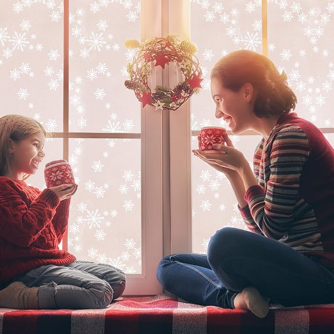 Niviy Privacy Window Film Christmas Decorations Snowflakes Window Clings Decals Stickers Non Adhesive Frosted Glass Film Heat Control 17.7” x 118”