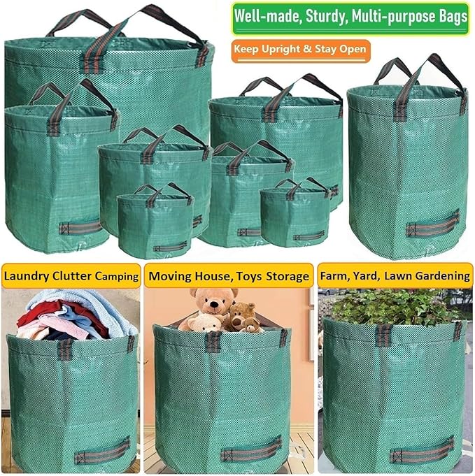 Standard 3-Pack 46 Gallon Yard Garden Bags (D26, H19 inch) with Garden Gloves, Leaf Bags,Yard Waste Bags,Recycling Bag,Camping Waste Bin,Laundry Bag,Lawn Debris,Grass Clippings,Weeds Barrel 4 Handles