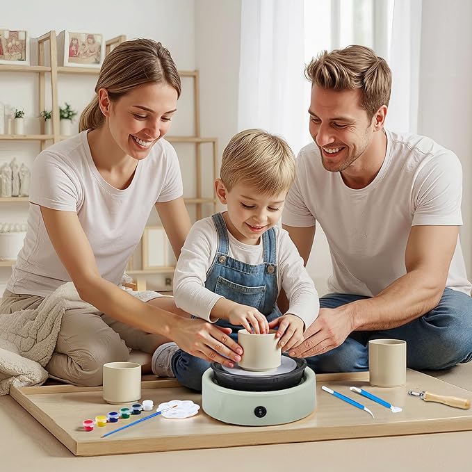 VEVOR Mini Pottery Wheel, 6 inch Turntable, Forward and Reverse Rotation, Adjustable Speed, Electric Clay Wheel for Kids and Beginners, with Shaping Tools, for Home DIY, Pottery Classes, Green