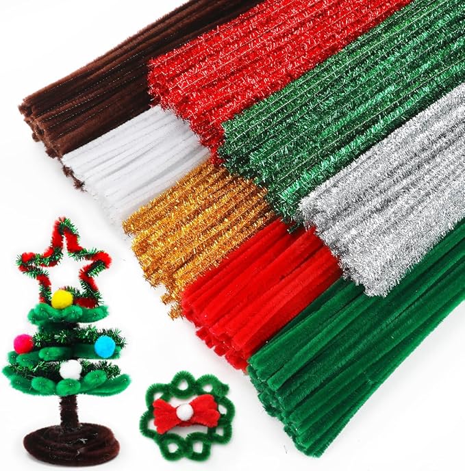Eppingwin 200pcs Pipe Cleaners, 8 Colors Pipe Cleaners Craft Supplies, Chenille Stems for DIY Arts Crafts Project (Christmas Colors)