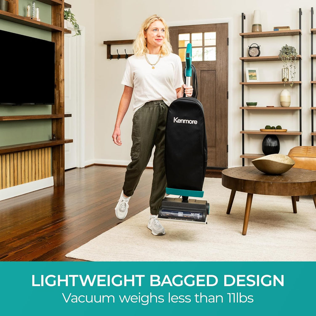 Kenmore BU1001 B200 Series Commercial Vacuum Cleaner Lightweight 14L Capacity Bagged Upright Vac with LED Headlight and 2-Speed Setting Powerful Suction for Pets, Carpets & Hard Floor